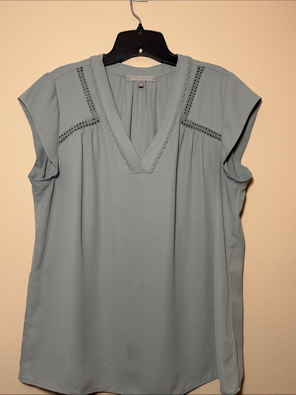 Daniel Rainn Sage Blue V-Neck Cap Sleeve Blouse